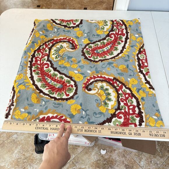 Pottery Barn Paisley Beaded Embellished Large Pillow Cover 24'x24" Square Cotton - Picture 12 of 14